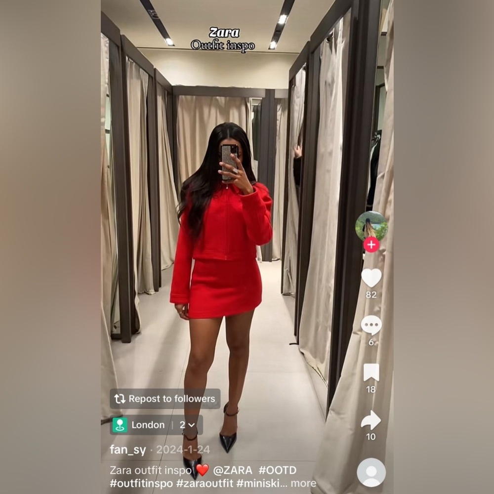 Zara Vibrant Red Jacket and Skirt Ensemble - Picture 6 of 12